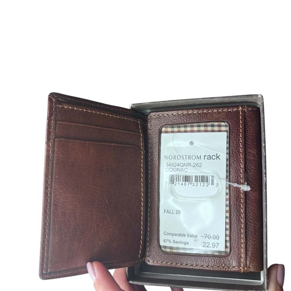 NWT Boconi Nashville Tri-Fold Mens Wallet in Cognac Leather - Picture 2 of 5